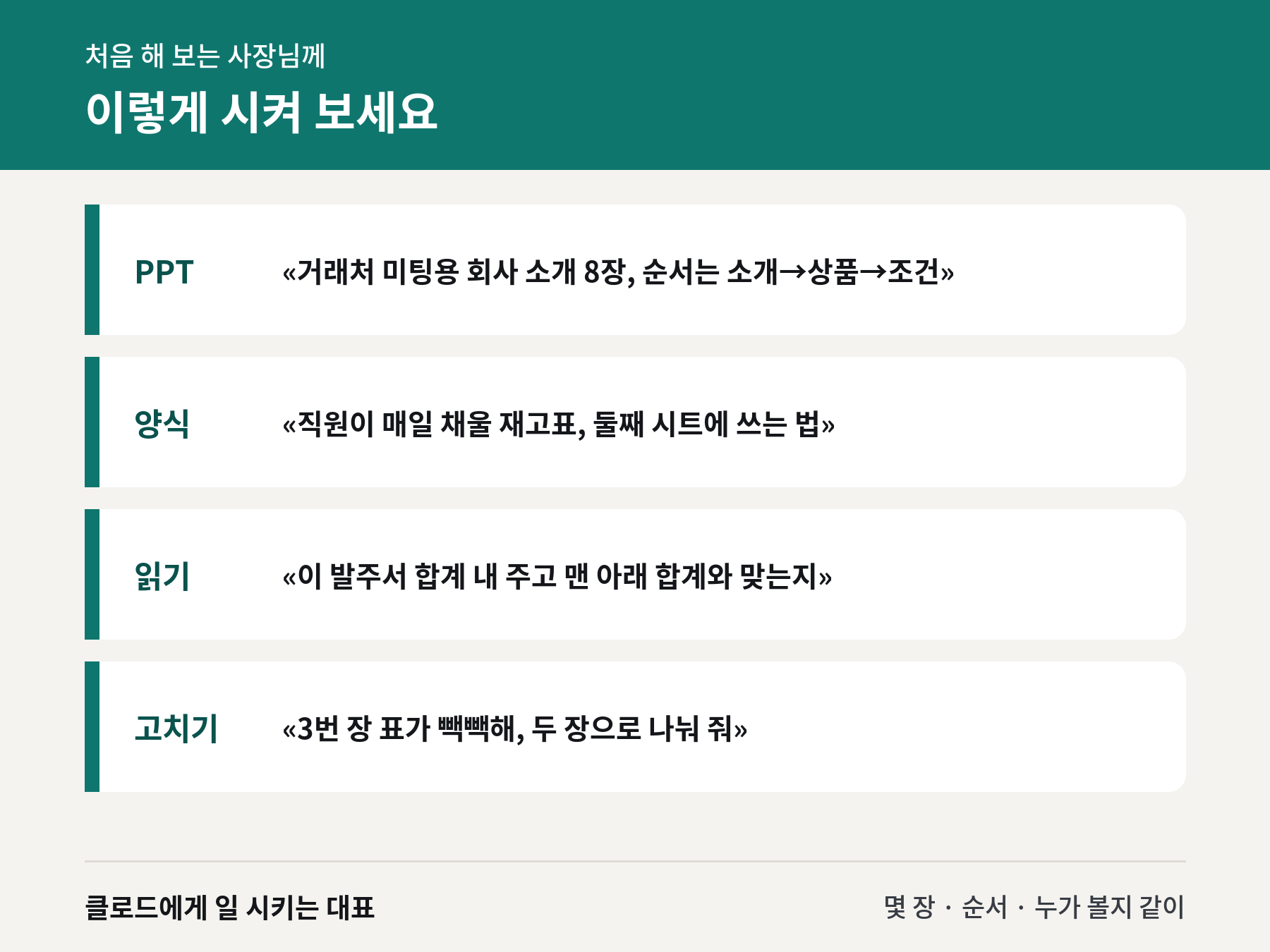 처음 해 보는 사장님께 — 이렇게 시켜 보세요 카드